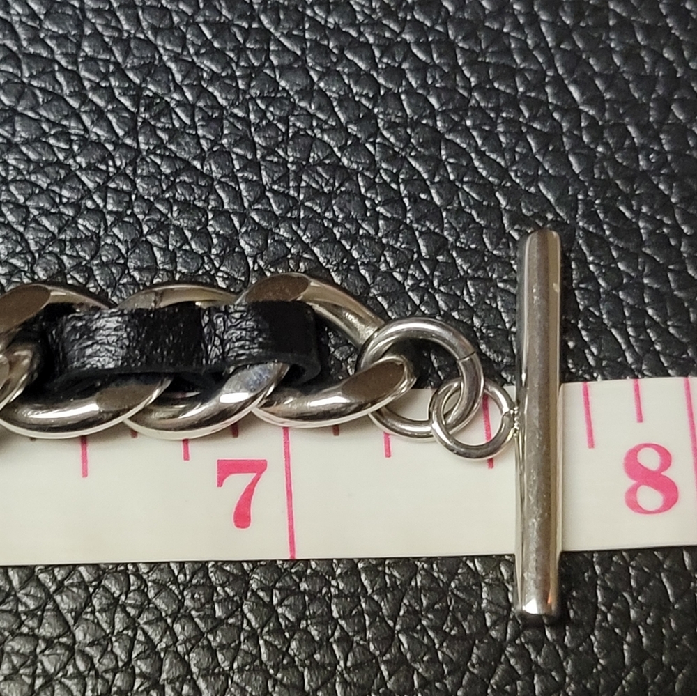 Signed Edforce Sheepskin Leather Stainless Steel Link Toggle Bracelet 30.3 gr. - Picture 5 of 5